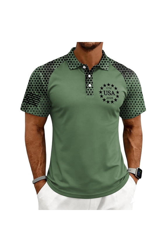 Mens 250 Anniversary American Shirt Short Sleeve Button Polo Patriotic Shirts 250Th America Patriot Clothes Light Green XL