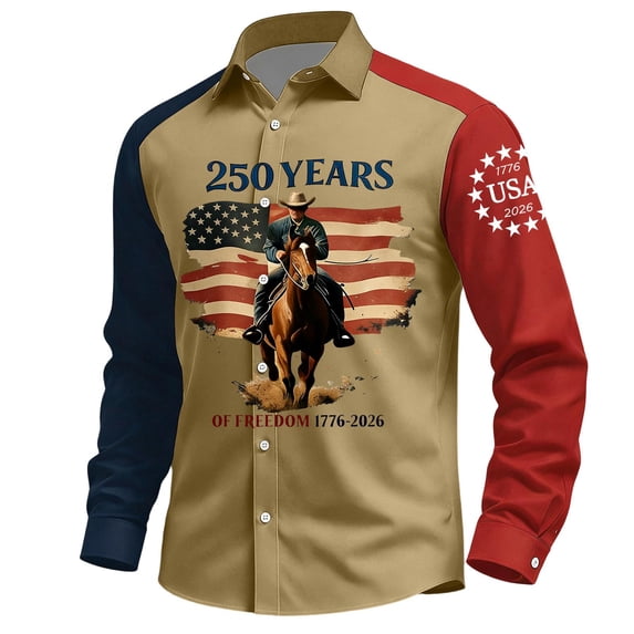 Mens 250Th Anniversary USA Shirt American Patriotic Flag Button Down T-shirt Casual Long Sleeve Fashion Streetwear Tee