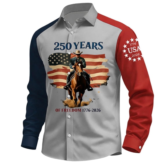 Mens 250Th Anniversary USA Shirt American Patriotic Flag Button Down T-shirt Casual Long Sleeve Fashion Streetwear Tee