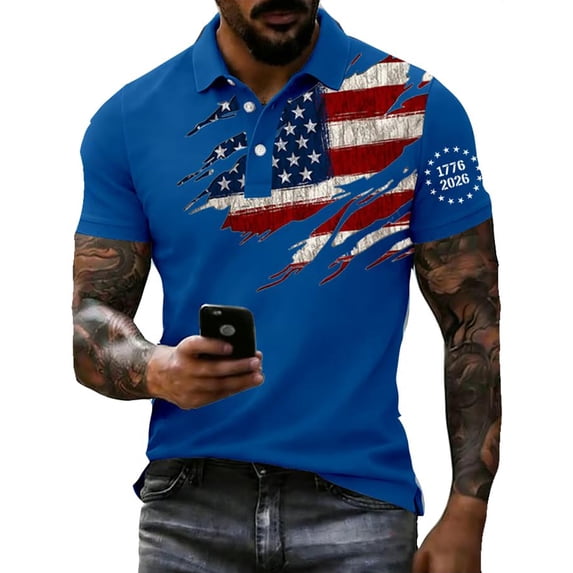 Mens 250th Anniversary Polo Shirts Button Down Short Sleeve Usa Shirt American Flag Print Casual Relaxed Fit Patriotic Tee Tops