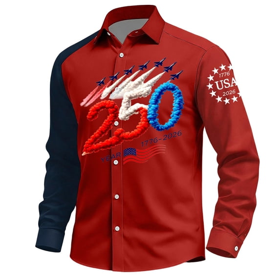 Mens 250th Anniversary USA Shirt American Flag Button Down Shirts Long Sleeve Slim Fit Patriotic T-shirt