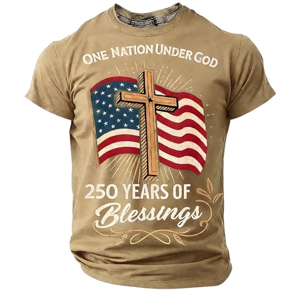 Mens 250th Anniversary USA Shirt American Flag T-Shirt Short Sleeve Crew Neck Tee