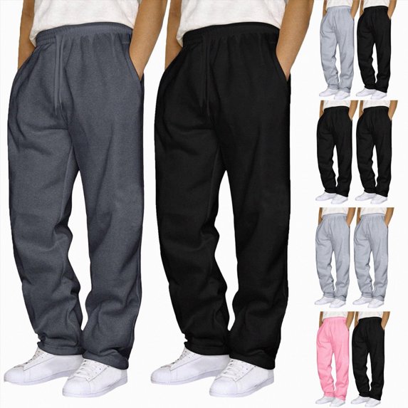Mens 2PC Sweatpants Wide Straight Leg Pants Bottom Sweatpants Joggers Pants Workout With Pockets Running Sports Pants Loose Casual Jogger Pants S