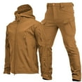 thumbnail image 1 of Mens 2PCS Waterproof Rain Outfit Set Solid Hooded Long Sleeve Military Jacket Cargo Pants Set Outdoor Windproof Athletic Sets, 1 of 2