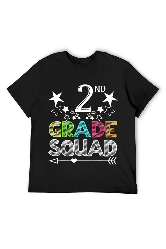 Mens 2nd Grade Squad Stars Team Back School Graduation Teacher T-Shirt Black