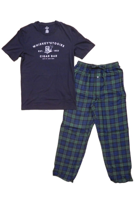 Mens 2pc Black Graphic Whiskey T-Shirt & Plaid Flannel Pants Pajama Set Small