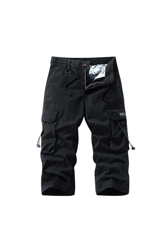 Mens 3/4 Cargo Shorts Below Knee Length Loose Fit Hip Hop Streetwear Summer Moisture Wicking Casual Capri Short Pants Elastic Waist Drawstring Pants with Pockets