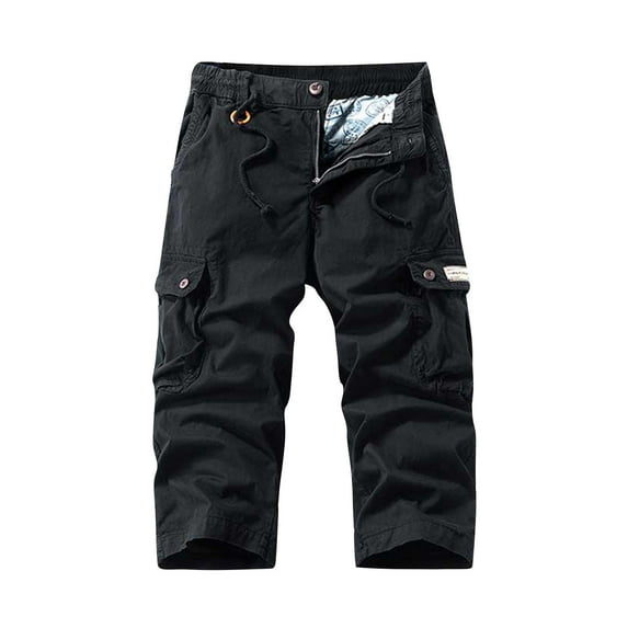 Mens 3/4 Cargo Shorts Below Knee Length Summer Quick Dry Peformance Hiking Fishing Shorts Lightweight Elastic Waist Drawstring Capri Short Pants Outdoor Wear