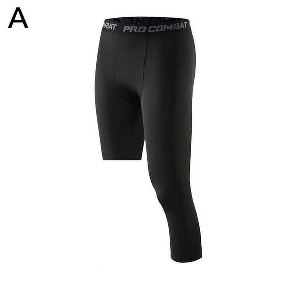 Mens 3/4 Compression Pants One Leg Tights Athletic Layer Base Basketball P8F7