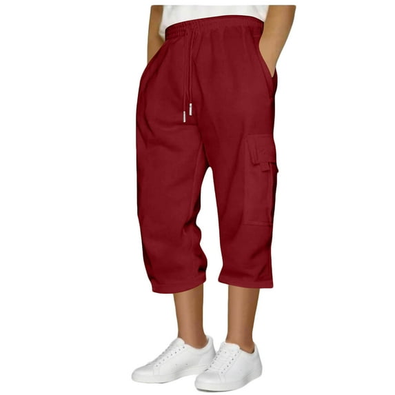 Mens 3/4 Length Cargo Pants,Men's Summer Shorts Elasticated Waist Casual Lightweight Cropped Trousers Solid Color Short Tracksuit Bottoms Drawstring Three Quarter Sweatpants with Pockets