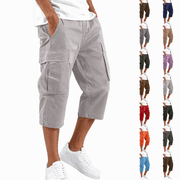 Mens 3/4 Long Cargo Shorts Loose Fit Elastic Work Capri Shorts Below Knee Casual with Multi Pockets Beige 3XL