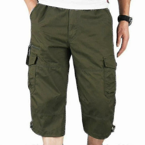 Mens 3/4 Long Length Elasticated Shorts Waist Cargo Combat Three Quarter Pants