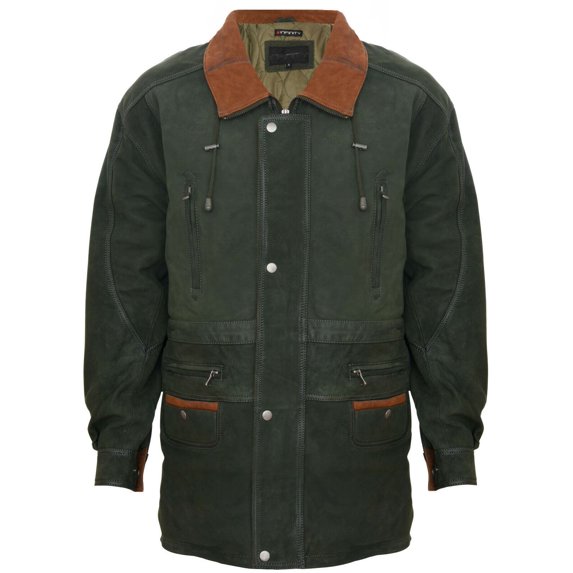Mens 3/4 Nubuck Leather Parka Coat-Farnham in Green