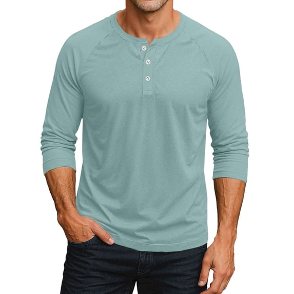Mens 3/4 Sleeve Henley Shirts 3-Button Moisture Wicking Tee Solid Color Soft Basic Casual Tshirt