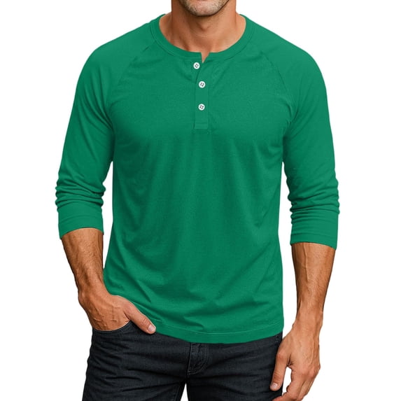 Mens 3/4 Sleeve Henley Shirts 3-Button Moisture Wicking Tee Solid Color Soft Basic Casual Tshirt