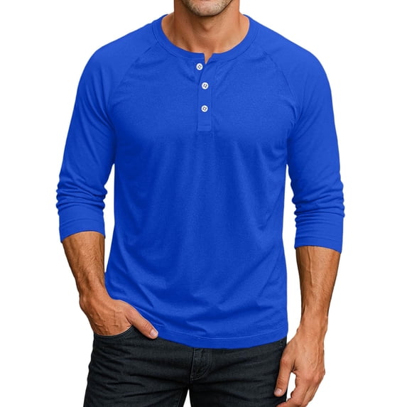 Mens 3/4 Sleeve Henley Shirts 3-Button Moisture Wicking Tee Solid Color Soft Basic Casual Tshirt