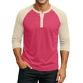 thumbnail image 1 of Mens 3/4 Sleeve Henley T Shirts,Fall Shirt Crew Neck Solid Tees Casual Regular Fit Button Workout Pocket Comfort Soft Blouse Tops B#121_Pink XL(US:10), 1 of 7