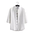 thumbnail image 1 of Mens 3/4 Sleeve Shirts Button-Down Collared Tshirts Shirt Casual Lightweight Solid Color Breathable Slim Lapel Loungewear Work Tees Tops, 1 of 3