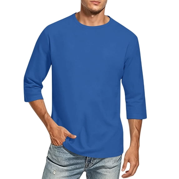 Mens 3/4 Sleeve Shirts Crew Neck Cotton Blend Soft Lightweight Casual Pullover T Shirt Basic Tops