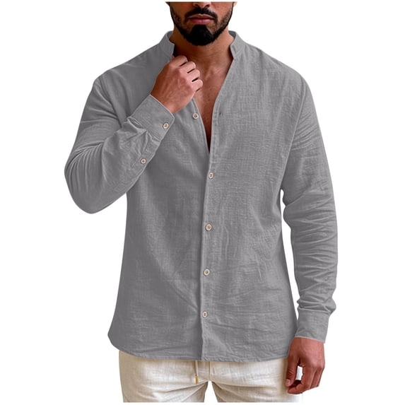 Mens 3/4 Sleeve Shirts Summer Beach Henley Button Down Shirts Casual Lightweight V Neck Loose Lapel Shirt