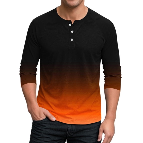 Mens 3/4 Sleeve T Shirts Button Crewneck Tees Tops Casual Pullover Gradient Printed Loose Breathable Basic Loungewear Athletic Workout Tshirts Shirt