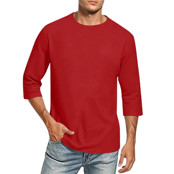 Mens 3/4 Sleeve T Shirts Crew Neck Casual Basic Tee Shirt Lightweight Pullover Tops