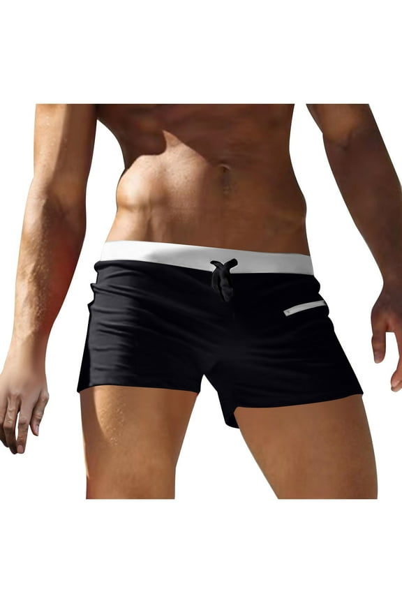 Mens 3 Inch Swim Trunks Swimwear Bathing Suit Swim Brief Square Leg Board Short with Zipper Pocket
