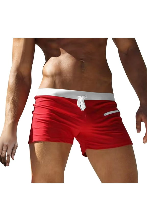 Mens 3 Inch Swim Trunks Swimwear Bathing Suit Swim Brief Square Leg Board Short with Zipper Pocket