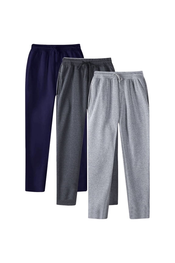 Mens 3 Pack Fleece Sports Workout Jogging Pants Elastic Waist Solid Sweatpants Casual Lounge Pants