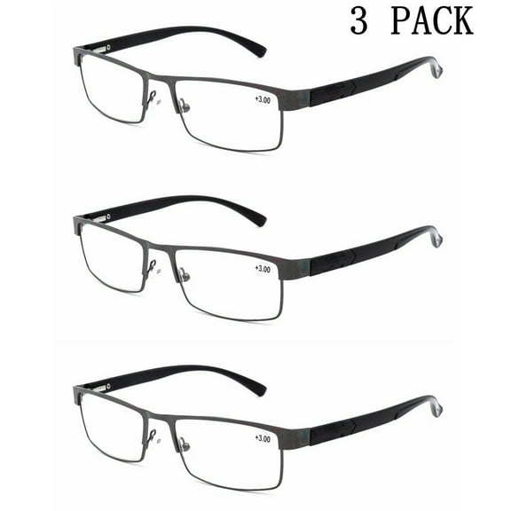Mens 3 Pack Metal Rectangle Business Reading Glasses Presbyopic glasses