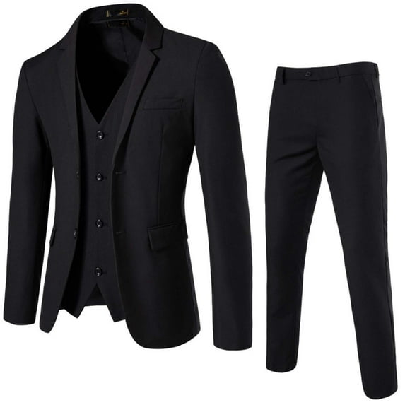 Mens 3-Piece Suit Notched Lapel One Button Slim Fit Formal Jacket Vest Pants Set