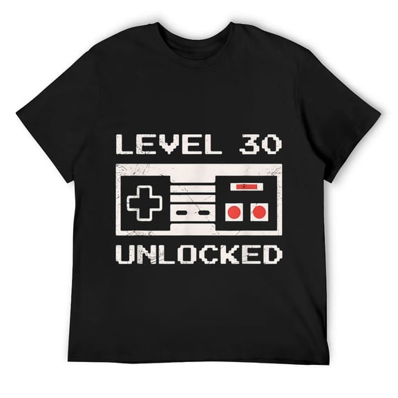 Mens 30th Birthday Gift Level 30 Unlocked Gamer Retro T-Shirt Black