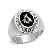 Mens 316 Stainless Steel Top Grade Crystal Around Logo Mason Ring - Size 9