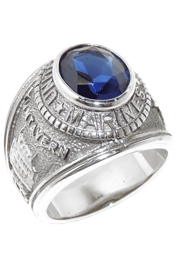 Mens 316 Stainless Steel Wide Band Military Veteran MC Sapphire CZ Ring - Size 10