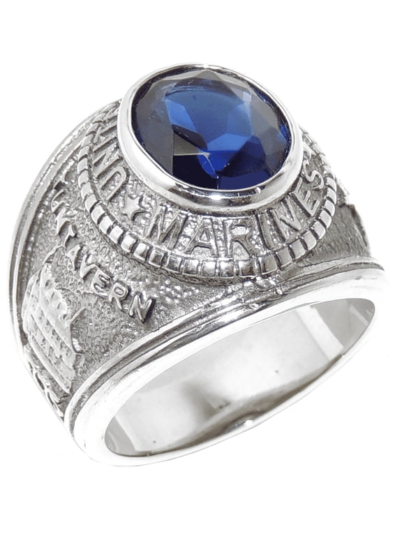Mens 316 Stainless Steel Wide Band Military Veteran MC Sapphire CZ Ring - Size 11