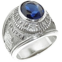Mens 316 Stainless Steel Wide Band Military Veteran MC Sapphire CZ Ring - Size 9