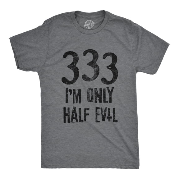 Mens 333 I'm Only Half Evil T Shirt Funny Halloween Party Devil 666 Graphic Tee Graphic Tees