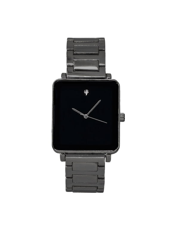 Mens 33mm Square Dial Watch – Luxury Quartz Timepiece with Metal Band Gift for Him - Gun Black