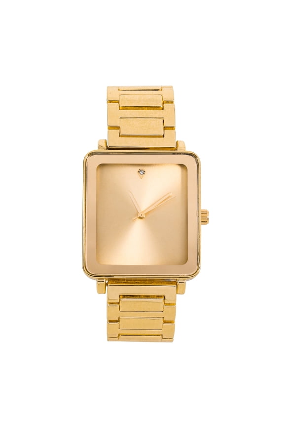 Mens 33mm Square Dial Watch  Luxury Quartz Timepiece with Metal Band Gift for Him - Gold
