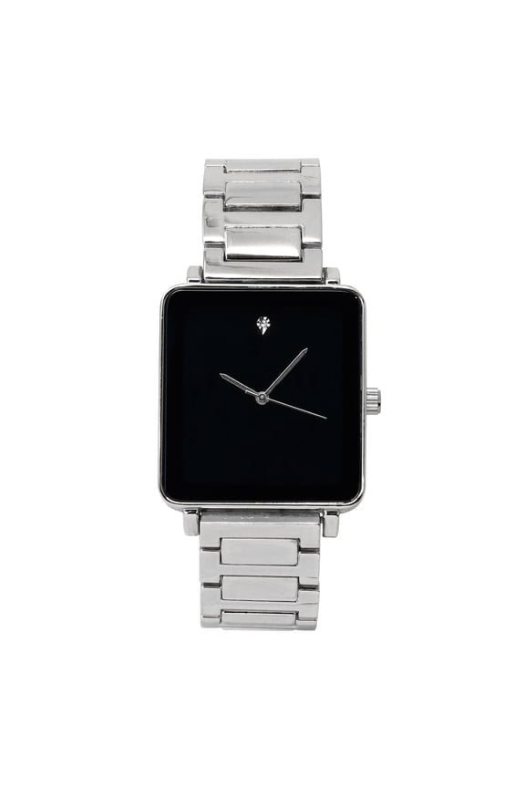 Mens 33mm Square Dial Watch  Luxury Quartz Timepiece with Metal Band Gift for Him - Silver Black