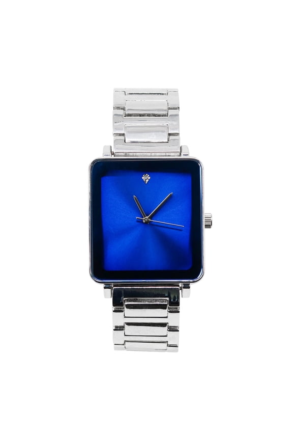 Mens 33mm Square Dial Watch Luxury Quartz Timepiece with Metal Band Gift for Him - Silver Blue