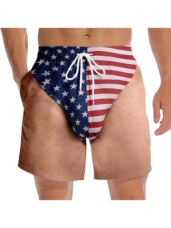 Mens 3D Hairy Body Print Funny Swim Trunks - Novelty Thong Beach Shorts | Quick-Dry Prank Swimsuit, Humor Gag Gift for Pool Parties, Realistic Disappearing Illusion