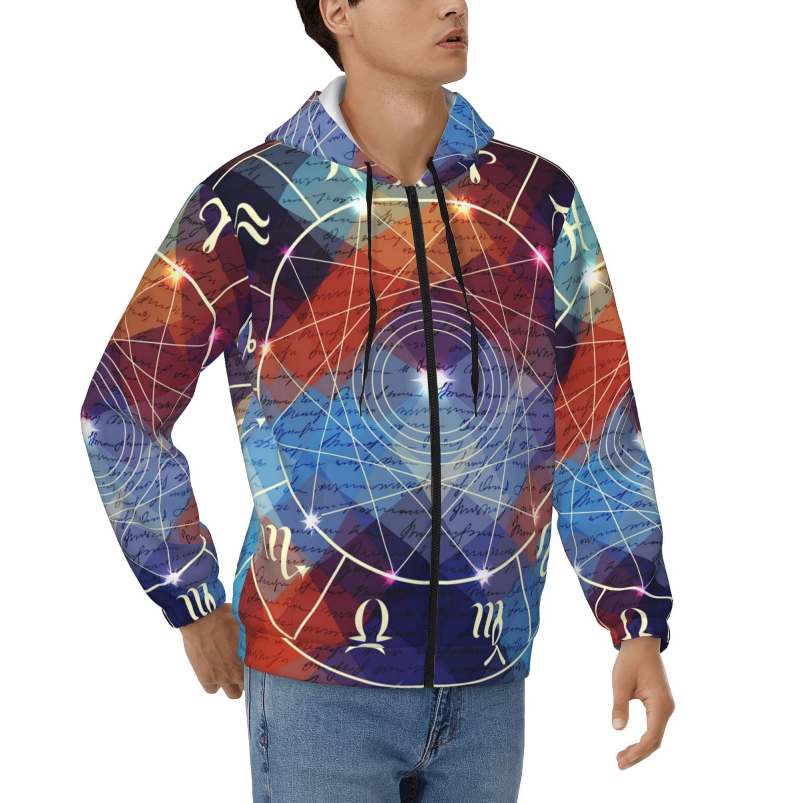 Mens 3D Print Full Zip Hoodie Jackets Hooded Sweatshirt, Magic Circle ...