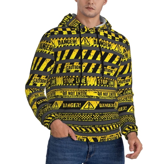 Mens 3D Print Sweatshirts Hooded Top Pullover Hoodie, Danger Caution Warning Police Stripe