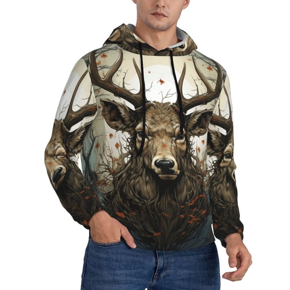 Mens 3D Print Sweatshirts Hooded Top Pullover Hoodie, Deer Antler Whitetail