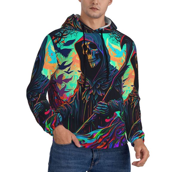 Mens 3D Print Sweatshirts Hooded Top Pullover Hoodie, Grim Reaper Dark Psychedelic Death