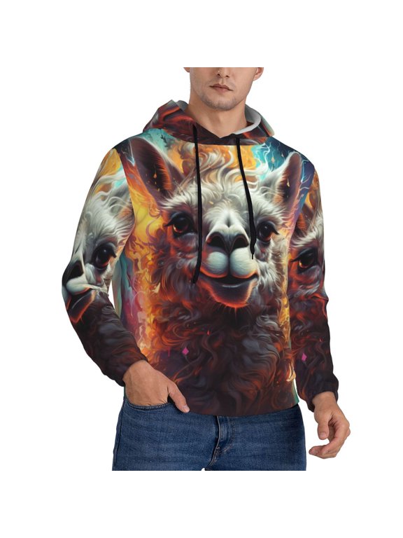 Mens 3D Print Sweatshirts Hooded Top Pullover Hoodie , Llama Smoke Weed Funny Print