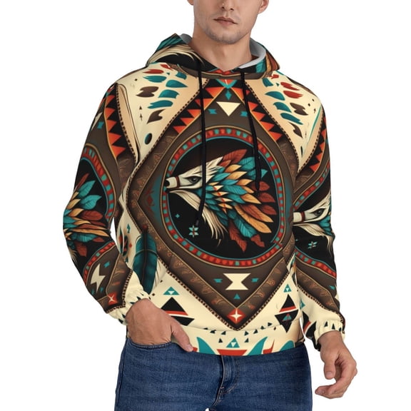 Mens 3D Print Sweatshirts Hooded Top Pullover Hoodie, Southwestern Feather Geometric Native American