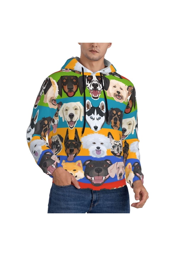 Mens 3D Pullover Hooded Sweatshirt With Pocket, Colorful Dog Dogs Pattern