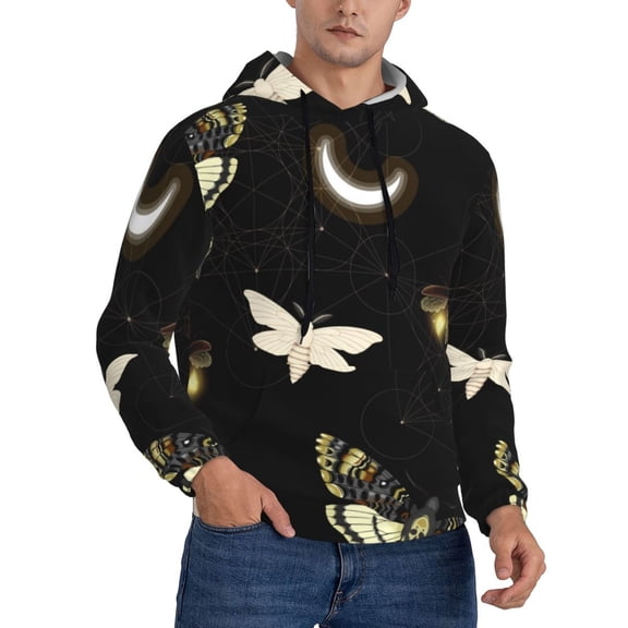 Mens 3D Pullover Hooded Sweatshirt With Pocket, Death Head Hawk Moth Fireflies